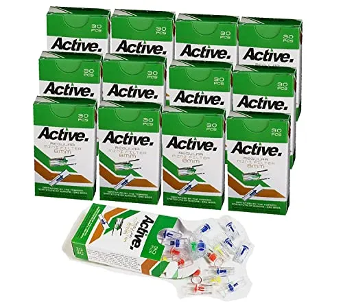 ACTIVE. Filtri monouso per sigarette, 12 X 30 = 360 pezzi/Filtro per sigarette, per meno catrame e nicotina/Bocchino per sigaretta/Per sigarette normali 8mm