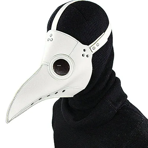DM201605 - Maschera da medico della peste, con becco lungo da uccello, stile steampunk, in ecopelle, per Halloween, colore: nero, PU, Bianco Stile 1, Standard