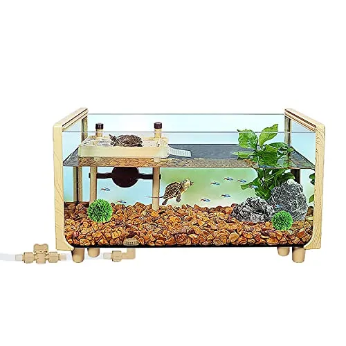 Acquario di tartarughe in vetro con piattaforma galleggiante, terrario rettile anti-fuga, facile da pulire e cambiare l'acqua, recinto per tartarughe granchio gambero (medio)