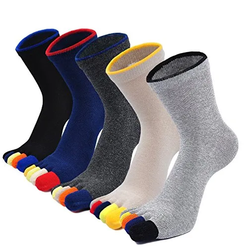 PUTUO Uomo Calzini con Dita Separate, Calze Sportive in Cotone da Uomo Calzino infradito a 5 dita, 5 paia (multicolore-3, EU 39-44)