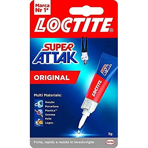 Loctite Super Attak Original, Colla liquida trasparente, Colla forte istantanea, Colla per plastica e molti altri materiali per applicazioni precise, 1x3g