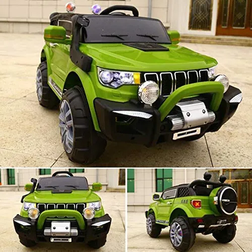 FP-TECH Auto ELETTRICA per Bambini Macchina Jeep 2 POSTI 4WD 12V con Telecomando USB MP3 (Verde)