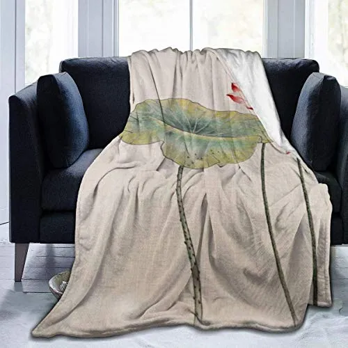 UQ Galaxy Unisex Throw Blankets,Cuscino di Loto, Coperta di Flanella Decorativa di Arte del Fiore di Giglio di Loto in Stile Cinese per Campeggio per Bambini Adulti,102x127cm