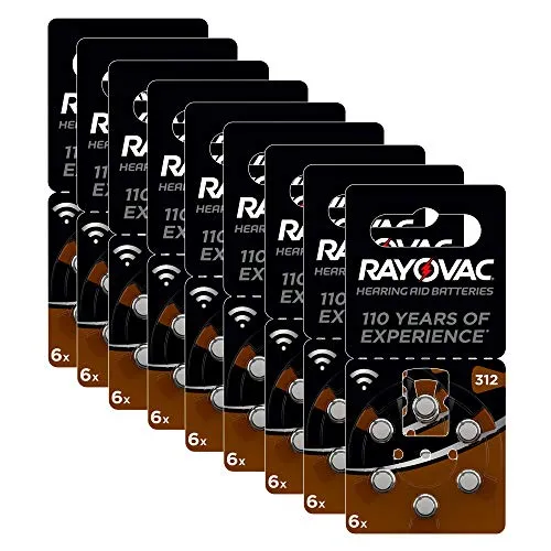 Rayovac 60 Batterie per Apparecchi Acustici Zinco Aria Modello 312, Marrone