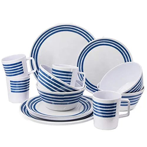 GEEZY - Set di piatti da pranzo in melamina, da campeggio, roulotte, picnic, 16 pezzi