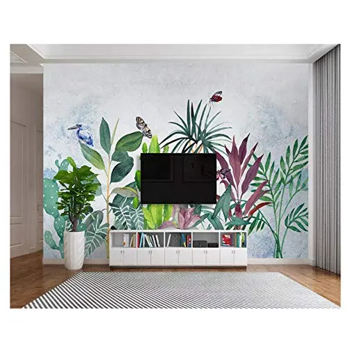 Lovemq Carta Da Parati Pianta Dipinta A Mano Acquerello Tropicale Colibrì Sfondo Di Parete Moderna Per La Casa Sfondo 3D-240X165Cm