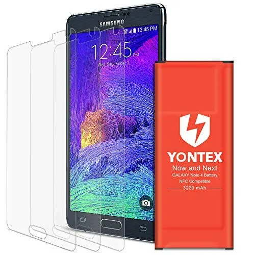 YONTEX - Batteria di ricambio per Samsung Galaxy Note 4[N910, N910U LTE, N910A, N910V, N910P, N910T, N910T, N910T, N910V, N910P, N910T, confezione da 3 pellicole proteggi schermo