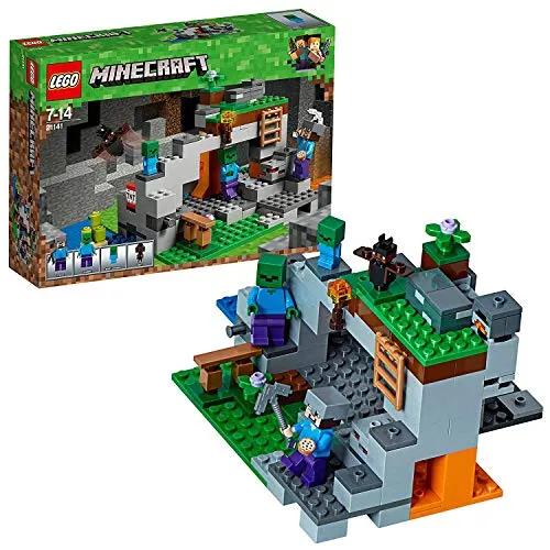 LEGO Minecraft La Caverna dello Zombie, Set di Costruzioni con Minifigure di Steve, Zombie e Baby Zombie, Giocattoli per Bambini, 21141