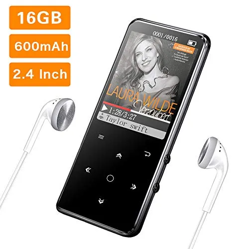 Mibao Lostless lettore mp3 16GB con 2.4' TFT Display a Colori, Pulsante di Tocco, Lettore MP3 Bluetooth4.0,con Radio FM/Registratore Vocale/Immagine/E-book, Supporto Espandibile Max Fino a 64GB