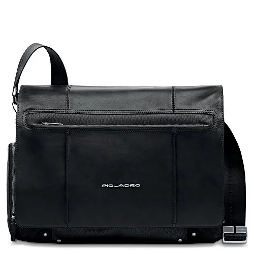 Piquadro CA1592LK Messenger, Collezione Link, in Pelle e Tessuto, Nero