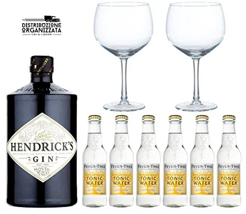 KIT GIN TONIC Gin Hendrick's + 2 Bicchieri + 6 Tonic Water Fever-Tree