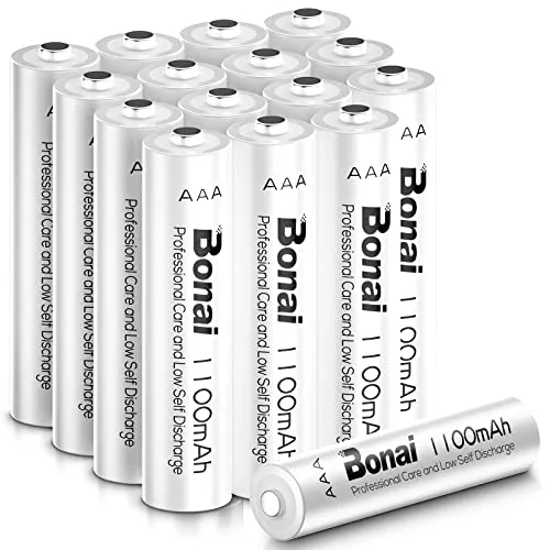 BONAI Pile Ricaricabili AAA Alta Capacità 1100mAh, 1.2V Batterie Ministilo Ricaricabile ​Ni-MH 1200 Cicli Auto-Scarica Bassa Confezione da 16