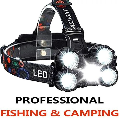 COOLEAD Torcia Frontale Zoomable 4 Modalità 5 LED,Lampada Frontale led Ricaricabile USB 2600mAh,Regolabile Impermeabile per Escursioni, Campeggio,Ciclismo,Corsa, Speleologia, Pesca.