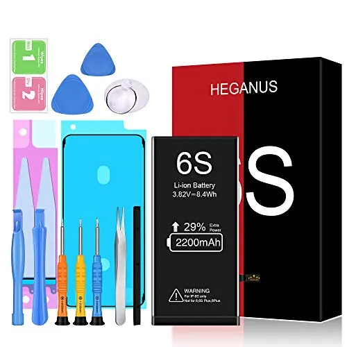 Heganus Batteria compatibile con iPhone 6S | 2020 Data di produzione | Manuale Profi Kit Set di Attrezzi | Batteria di ricambio senza cicli di ricarica | Con tutti gli APN originali