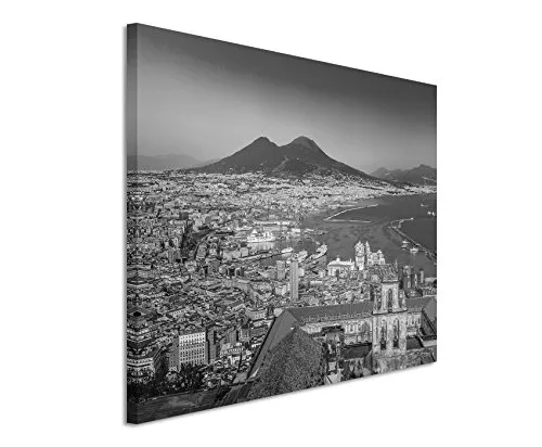 50 x 70 cm – Quadro da parete su tela in bianco e nero fotografico città Napoli (Napoli) tramonto
