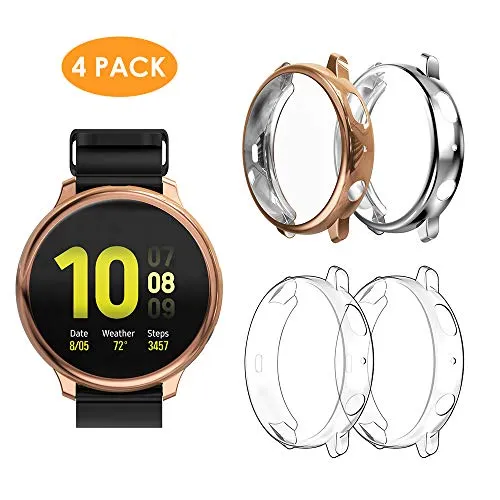 WD&CD Cover Compatibile per Samsung Galaxy Watch Active 2 44mm [4 Pezzi], TPU Morbide AntiGraffio Custodia Piena Copertura Cover per Active 2 44mm, Trasparente*2 / Oro Rosa*1 / Argento*1