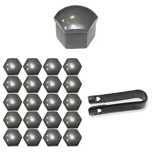 Tuqiang® Set da 20 copribulloni, bulloni coprenti per ruota, bulloni, tappi terminali a vite per ruote; dimensioni: 17 mm, estrattore incluso, colore: grigio