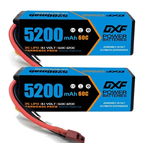DXF 3S batteria Lipo 5200 mAh 11,1 V 60C RC Battery Hard Case with Deans Connector for RC Car Boat Truck Helicopter Airplane Racing Models(2 Pack)