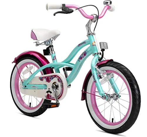 BIKESTAR Bicicletta Bambini 4-5 Anni Bici Bambino Bambina 16 Pollici Freno a Pattino e Freno a retropedale 16“ Cruiser Edition Verde Menta