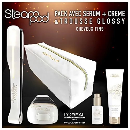 L'Oréal SteamPod 2.0 - Confezione con astuccio, piastra a vapore di nuova generazione, siero, latte e crema anticrespo per capelli voluminosi