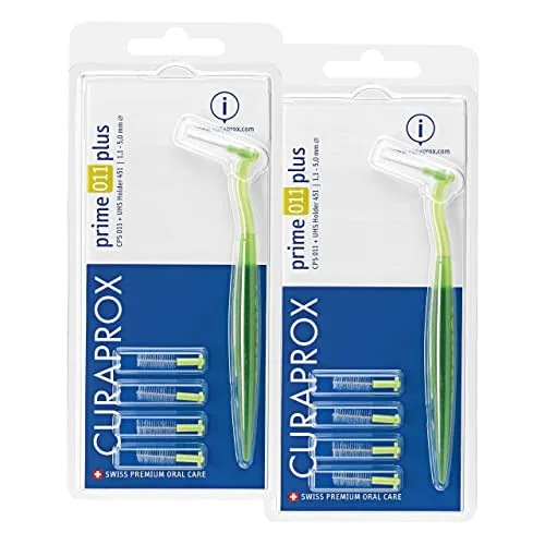 Curaprox Prime Plus, Verde, Set confezione doppia di 5 scovolini interdentali più 1 supporto, per spazi interdentali medi, Verde