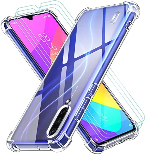 iVoler Cover per Xiaomi Mi 9 Lite, Antiurto Custodia con Paraurti in TPU Morbido e 3 Pezzi Pellicola Vetro Temperato, Ultra Sottile Trasparente Silicone Protettiva Case