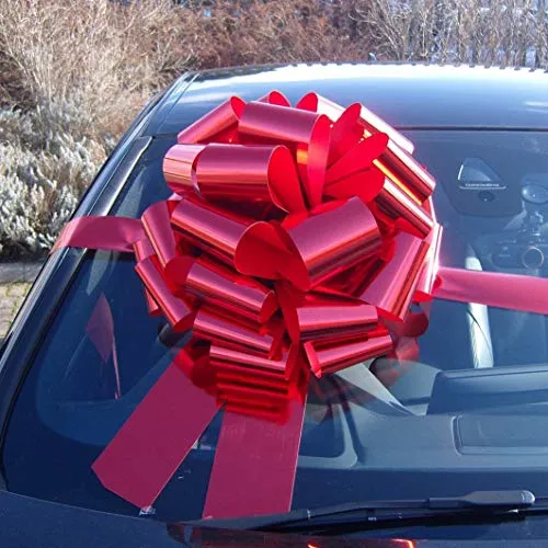 Fiocco gigante per auto (41 cm) con nastro da 6 m, per auto, bicicletta, regalo di compleanno e Natale, colore: rosso metallizzato