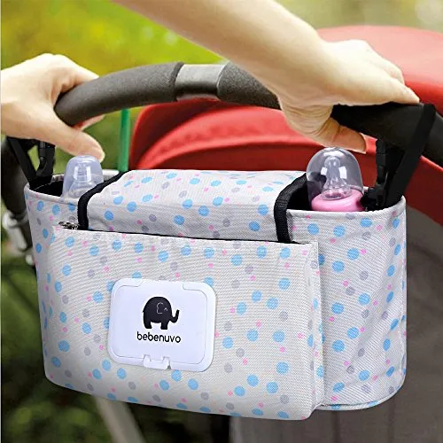 Bambino Passeggino Universale Organizzatore Borsa, con Porta Bottiglia, Impermeabile,  per la raccolta di Salviette, Pannoli, Merenda, Ciuccio, Giochini, Scarpine, Cellulare. (Punto blu)