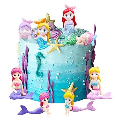 Cake Topper Mini Figurine 8 Pezzi Sirena Decorazione Torta, Mini Sirena Figure Decorazione della Torta, Torte Cartoon Animati Decorazioni per Bambini Festa di Compleanno