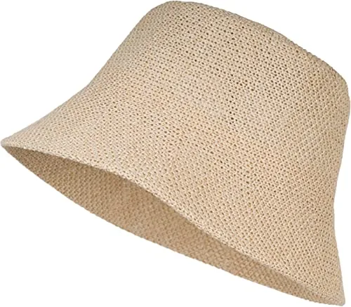 styleBREAKER Cappello da pescatore da donna, in paglia di carta, pieghevole, cappello da sole, cappello da bucket Hat 04025032, beige., Taglia unica