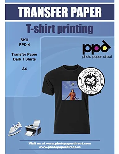 PPD A4 Carta Trasferibile Termoadesiva Per Stampanti A Getto D'Inchiostro Inkjet - T-Shirt E Tessuti Di Colore Scuro x 200 Fogli - PPD-4-200