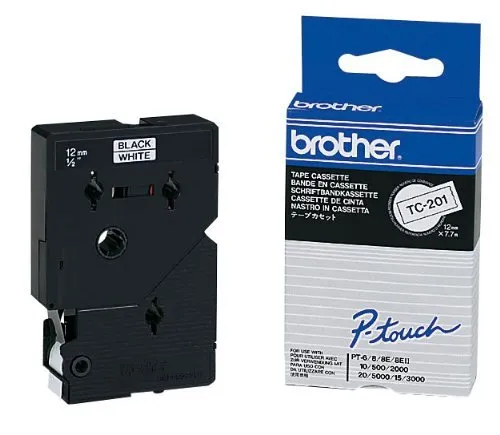 Brother Nastro TC-201/12 mm / Pressione Nero / Banda Bianco / per Brother P-Touch 8e, 500, II, 2000, 3000, 5000