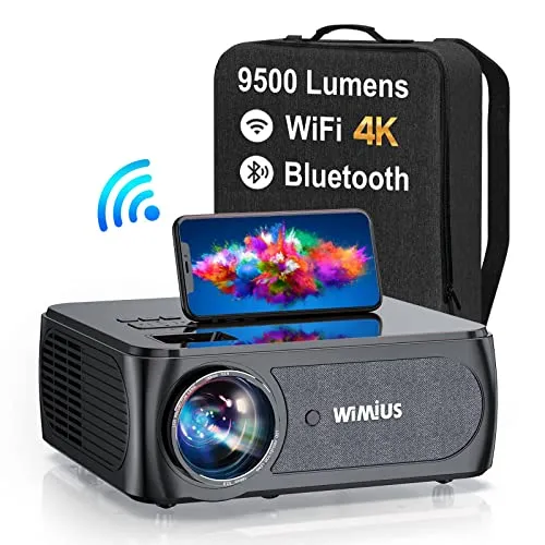 Videoproiettore 5G WiFi Bluetooth,9500 Lumen Proiettore Full HD 1080P WiMiUS 4K Supporto WiFi Bluetooth 4P/4D Correzione Trapezoidale Proiettore 350'' WiFi Home Cinema per PPT, iOS, Android,PS5