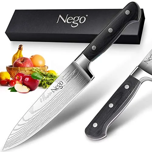 Coltello da Cucina Coltello Chef Professionale Coltello di Verdure 20cm Forgiata Lama Alto Carbonio Acciaio Inossidabile Anti Macchia e Ruggine Posate Manico Ergonomico Antiscivolo