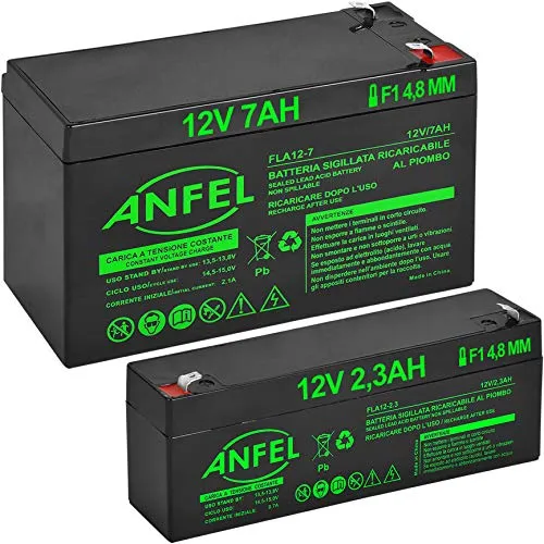 BATTERIA AL PIOMBO RICARICABILE 12V 7AH + 12V 2,2Ah Per allarmi antifurti sicurezza videosorveglianza