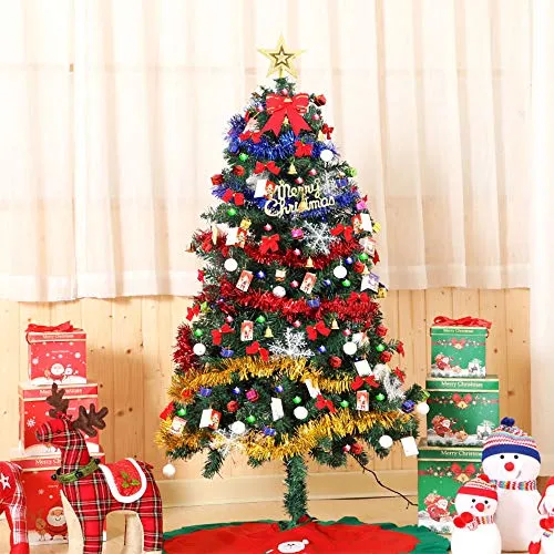 Cycle Crafts Albero di Natale Artificiale,Albero di Natale 150cm ，Artificiale con luci e Ornamenti a LED，Gonna per Albero Regalo Facile da Montare