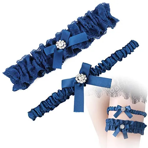 MWOOT Doppia Giarrettiera Sposa Blu, Giarrettiera Elasticizzata Accessori per Abiti da Sposa Regalo della Festa Nuziale della Sposa