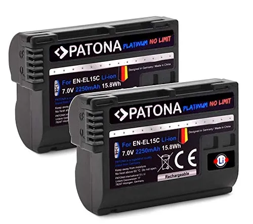 Patona Platinum - 2 batterie di ricambio per Nikon EN-EL15c (2250 mAh), compatibile con Nikon Z5 Z6 II Z7 II ecc.