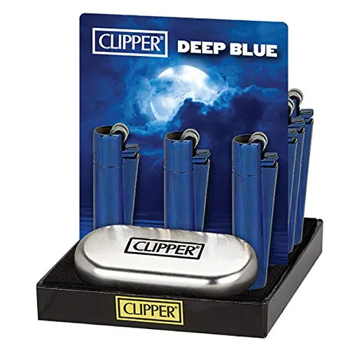 Clipper Metal Series - Accendini in metallo, 12 pezzi, con display originale, inclusi 12 accendini a fiamma Jet (DEEP Blue)