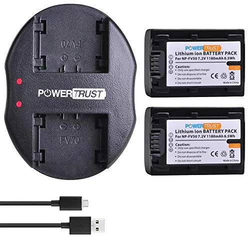 PowerTrust NP-FV50 FV50 - Batteria e caricabatterie per Sony NP-FV30 NP-FV40 FV70 FV100