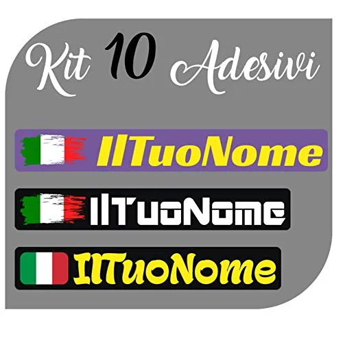 CrisPhy Set di x10 Adesivi in Vinile con Il Tuo Nome con la Bandiera dell'Italia – Bici, Casco, Racchetta da Paddle, Skateboard, Auto, Moto, ECC (Font Pack 2)