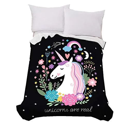 Sticker Superb Coperta con Motivo Animali, Coperta in Flanella Morbida 150x200 cm, Coperta Stampa Cavallo e Unicorno,Letto,Divano,Viaggio, Coperta per Aria Condizionata Coperte (Stella Unicorno)