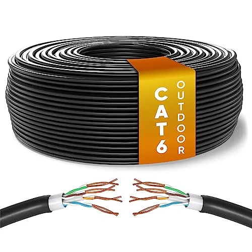 Mr. Tronic Cavo Impermeabile Esterno Ethernet Cat 6 da 100m, Cavo di Rete LAN Cat 6 ad Alta Velocità Per Internet Veloce 1 Gbps - AWG24 Cavo Sfuso Senza Connettori RJ45, UTP CCA (100 Metri, Nero)