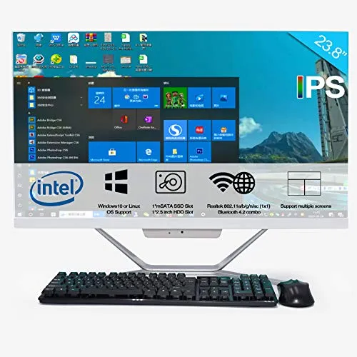 Computer desktop all-in-one, Intel Core i7 6500U 16 GB RAM, 128 GB SSD, 1 TB HDD, PC desktop AIO da 23,8 '', doppia uscita HDMI/VGA 4K, BT4.2, LAN, Wifi, Windows 10 Pro, mouse wireless e Tastiera