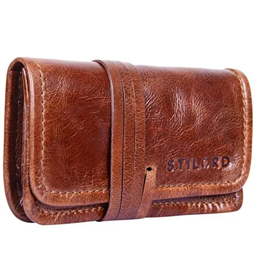 STILORD 'Flavio' Porta tabacco in vera pelle Stile vintage Astuccio porta filtri e cartine Cuoio Borsa Portatabacco Uomo Donna, Colore:cognac lucente