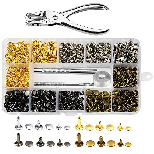 peinat 360 Set di Rivetto in Pelle, Doppio Testa Rivetti Sets 3 Dimensioni Tubular Metal Bolt con Strumento di Fissaggio per DIY Lavori in Pelle, Cappelli, Jeans, Scarpe, Giacche, ecc.