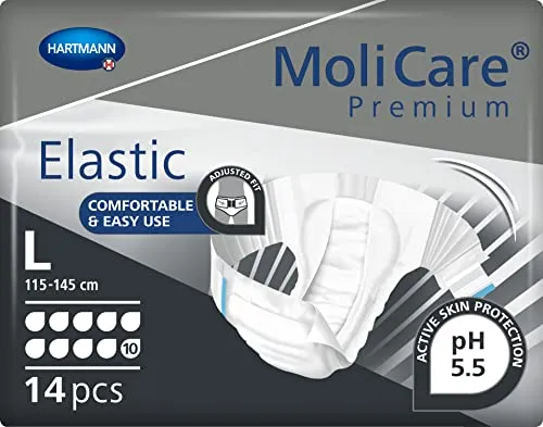 MoliCare Premium Elastic: pannoloni mutandina per incontinenza severa, per donne e uomini; 10 gocce, taglia L (circonferenza vita 115-145 cm), 14 pezzi