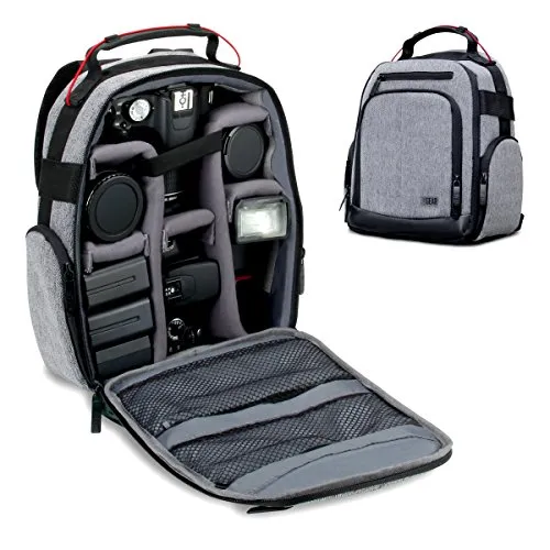 USA GEAR Zaino Fotografico Borsa Fotografica con Divisori Accessori Personalizzabili, Conservazione per Obiettivo e Altri Accessory, Supporto Posteriore Confortevole, Custodia per Reflex - Grigio