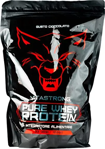 Proteine Whey in Polvere Vitastrong | Proteine del Siero del Latte Isolate e Concentrate | Gusto Cioccolato 1 kg | Alta solubilità, Made in Italy | Per Muscoli Più Forti