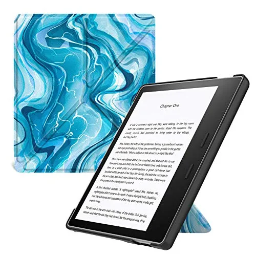 MoKo All-New Kindle Oasis (9th and 10th Generation, 2017 and 2019 Release) Custodia, Case Origami Verticale per Kindle Oasis 2017/2019(Con Auto Sonno/Sveglia) - Blu Acquarello